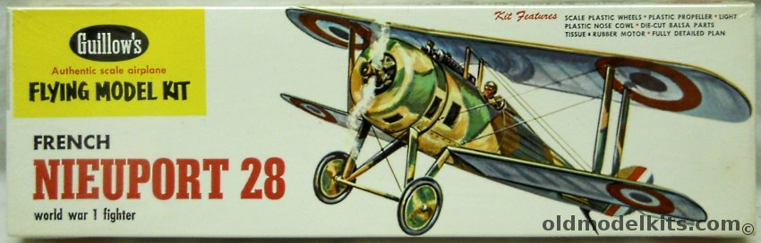 Guillows Nieuport 28 - 18 inch Wingspan Rubber Powered Balsa Wood Kit, WW-2 plastic model kit
